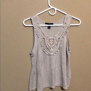 Forever 21 Beige Tank with Crochet Neckline Sz S